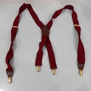 Suspender Mens Red Clip On X Back Adjustable Stretch Burgundy Wine WEST GERMANY